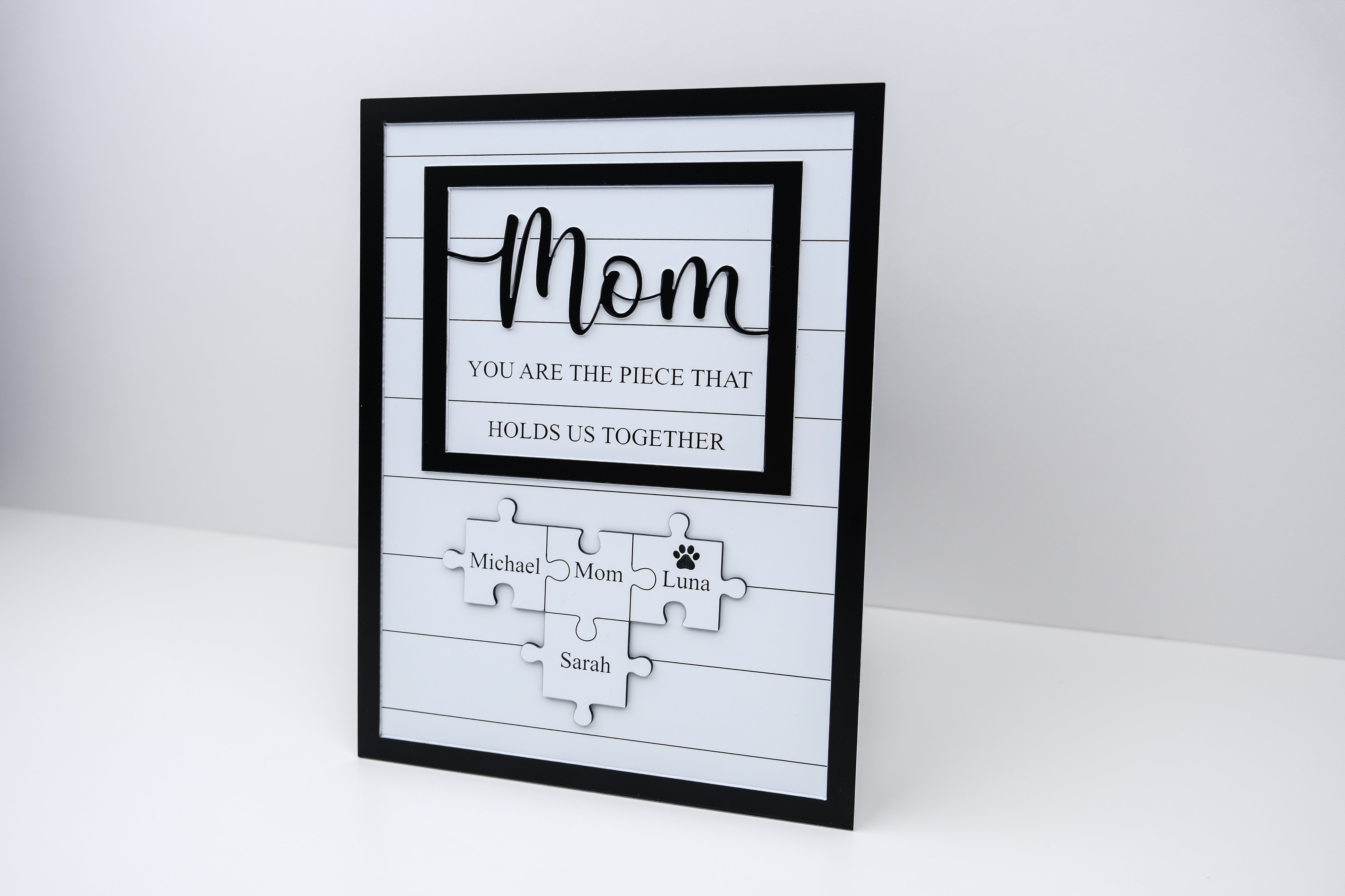 Personalized Puzzle Sign for Mom, Custom Family Name Sign, Mother's Day Gift from Kids, You Are the Piece That Holds Us, Grandma Gift